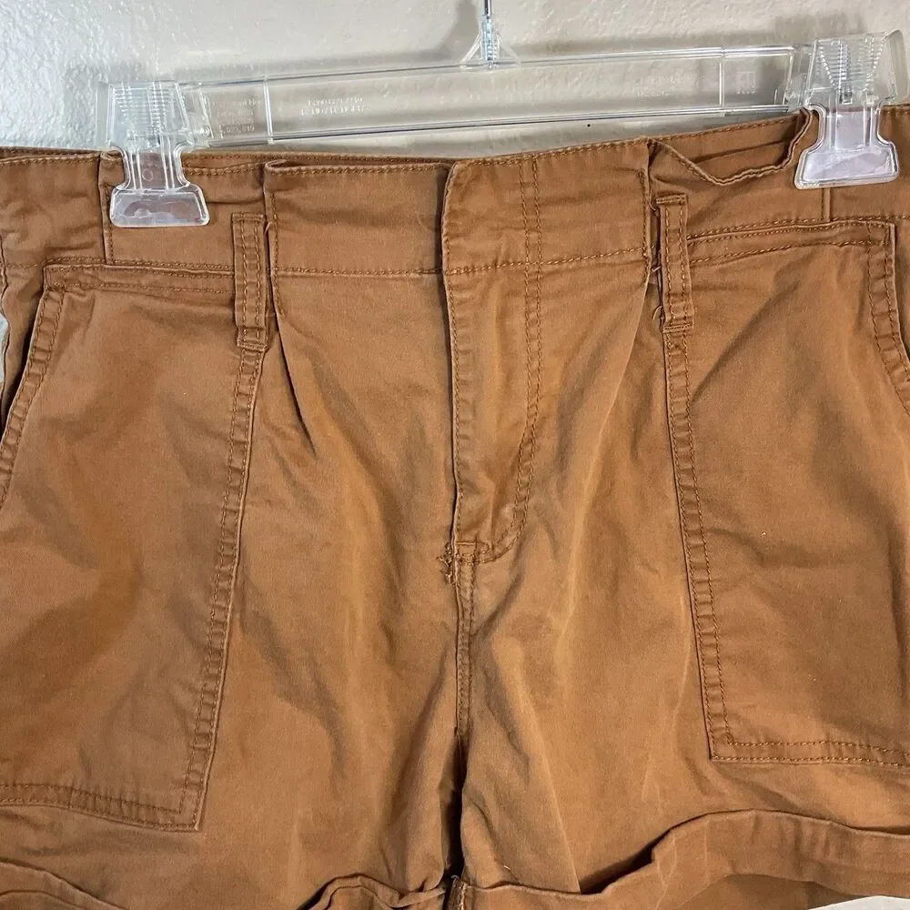 Vanilla Star Chino Shorts Women's Juniors 9 Brown Stretch Mid-Rise Cotton